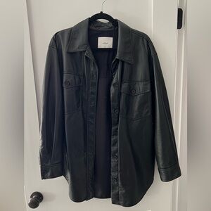 Aritzia wilfred black faux leather shirt jacket size medium